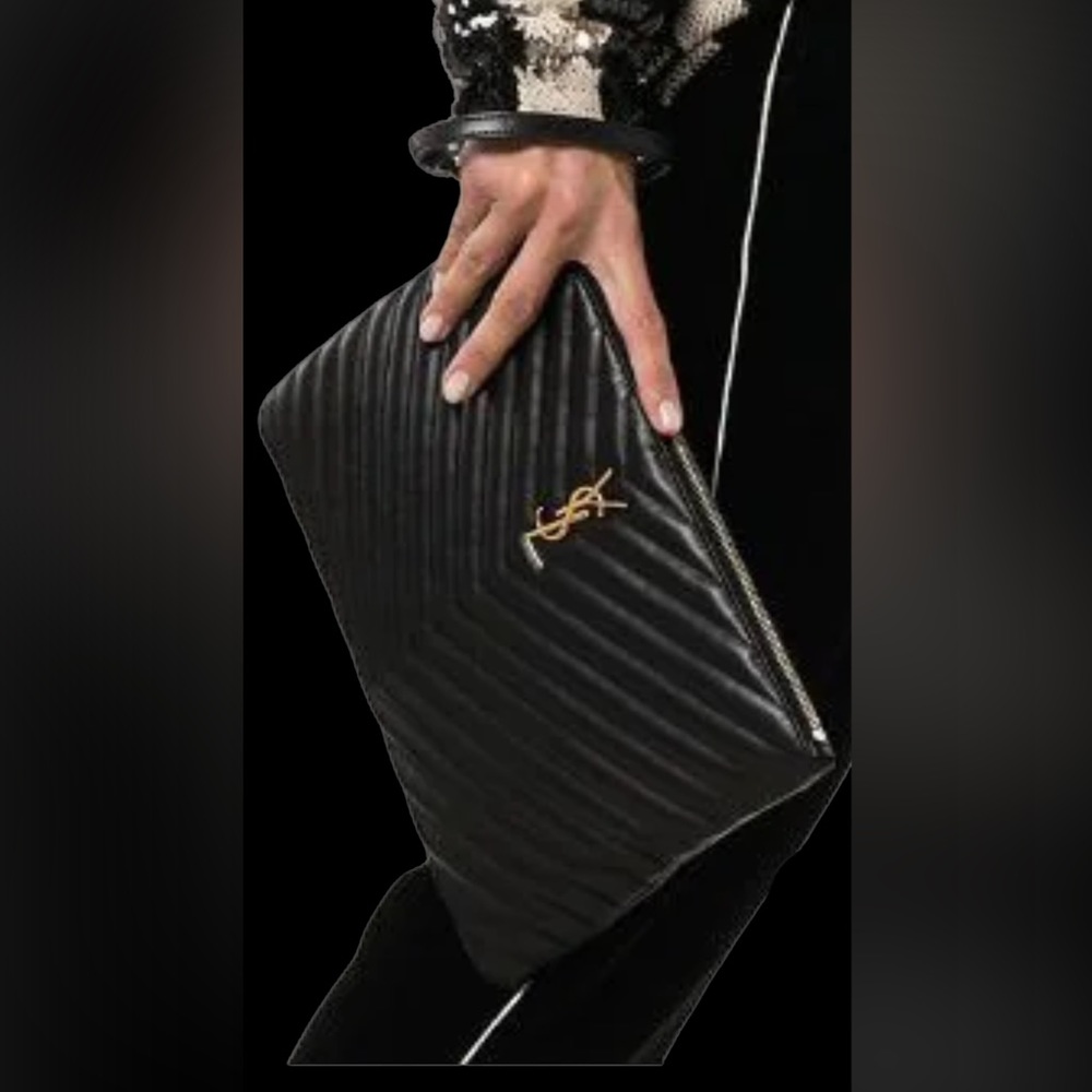 Vintage style black monogram Quilted Large clutch wristlet